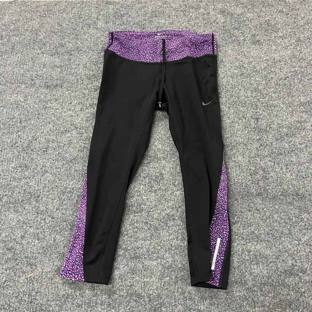 Nike Leggings Womens Size S Black Purple Patterned Dri-Fit Athletic Crop